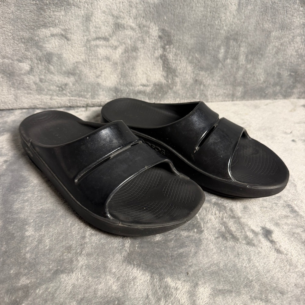 Oofos OOahh Mens 7 Womens 9 EU 40 Sport Slide Sandals Black Recovery Shoes